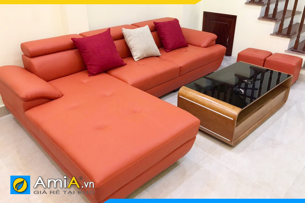 Hình ảnh mẫu ghế sofa da đẹp mã AmiA094, chụp thực tế tại nhà khách hàng của AmiA