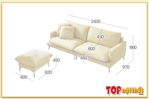 Hình ảnh Chi tiết kích thước cơ bản sofa văng nỉ 2 chỗ SofTop-0943