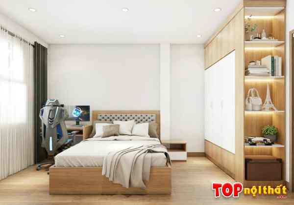 Hình ảnh Giường ngủ đơn giản đầu bọc nệm nỉ tân cổ GNTop-0072