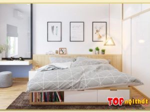 Hình ảnh Giường ngủ đơn giản liền tủ đầu giường có kệ sách GNTop-0129
