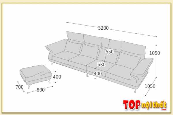 Hình ảnh Kích thước chi tiết mẫu sofa văng SofTop-0853