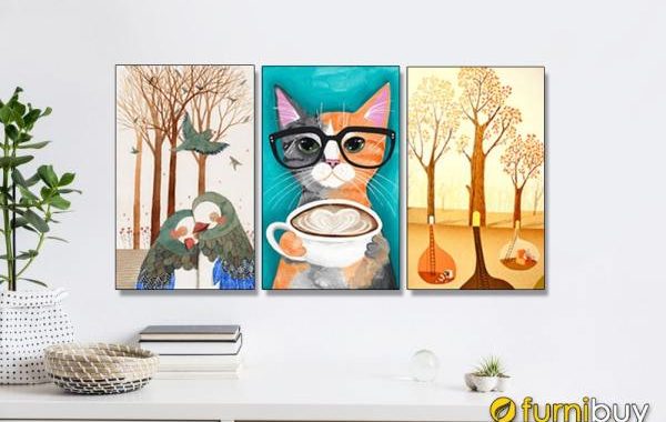 Tranh canvas phòng trẻ em chú mèo đeo kính TraTop-1411