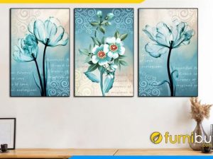 Tranh canvas phòng ngủ màu xanh hoa Tulip TraTop-1849