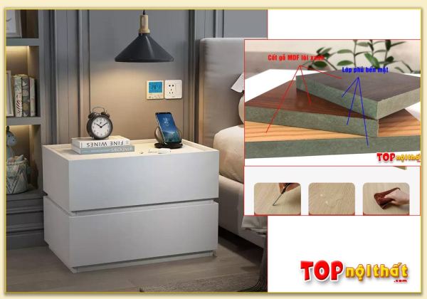 Hình ảnh Tủ đầu giường nhỏ gọn 2 ngăn kéo gỗ công nghiệp TDGTop-0026