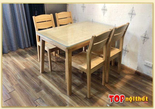 Hình ảnh Bộ bàn ăn đẹp gỗ Sồi 4 ghế chụp gần