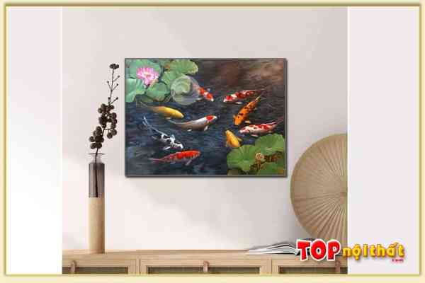 Hình ảnh Bức tranh hoa sen cá chép in canvas đơn giản TraTop-3058