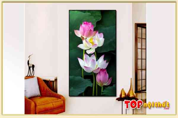 Hình ảnh Bức tranh hoa sen hồng khổ dọc treo phòng khách TraTop-3086