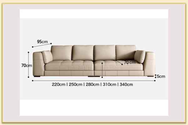 Hình ảnh Kích thước chi tiết mẫu ghế sofa văng da cỡ lớn Softop-1701