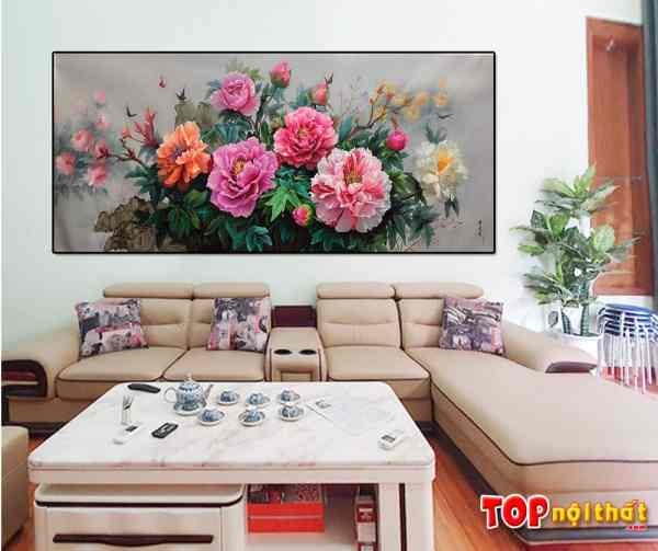 Tranh canvas hoa mẫu đơn treo phòng khách chung cư