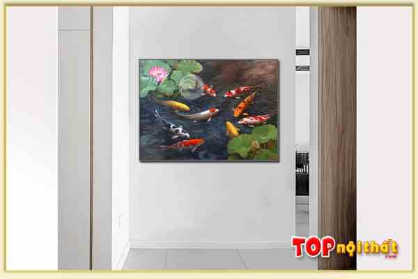 Hình ảnh Tranh hoa sen cá chép treo phòng khách canvas TraTop-3058