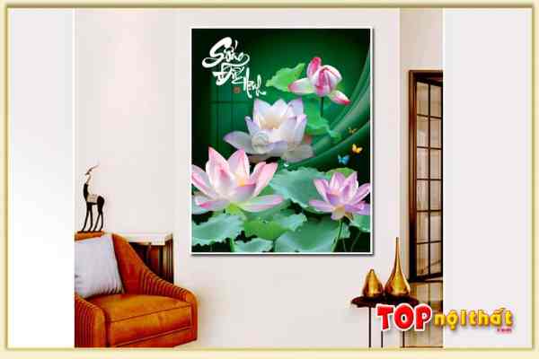 Hình ảnh Tranh hoa sen hồng 1 tấm đẹp in gỗ TraTop-3059