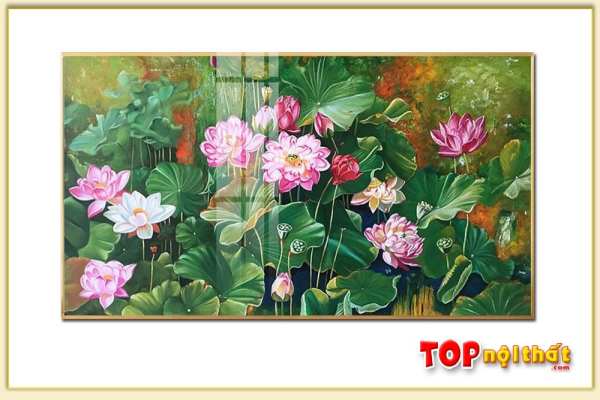 Hình ảnh Bộ tranh hoa sen vẽ sơn dầu phòng khách khổ lớn TraSdTop-3090