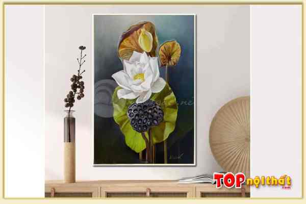 Hình ảnh Tranh hoa sen trắng vẽ sơn dầu khổ đứng đẹp TraTop-3061