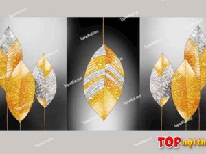Tranh tráng gương lá cây màu vàng TraTop-TGLC54
