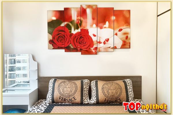 Tranh 5 tấm hoa hồng đỏ tình yêu treo phòng ngủ TraTop-0201