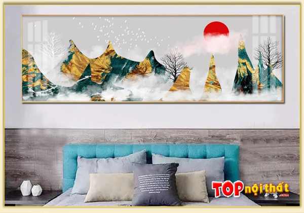 Bộ tranh pha lê 3D dãy núi vàng phòng ngủ TraTop-3182
