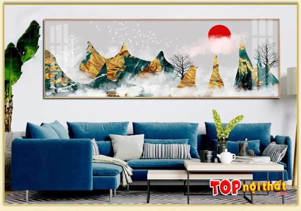 Bức tranh pha lê 3D dãy núi vàng trên sofa góc L TraTop-3182