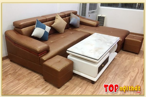 Hình ảnh Mẫu sofa đẹp hiện đại chất liệu da kiểu góc chữ L kê phòng khách SofTop-0160
